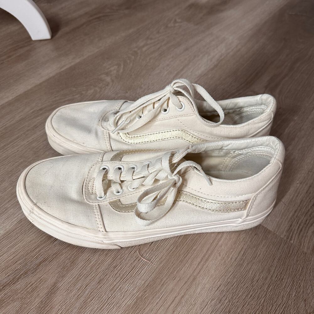 vans old skool rose gold lace up skate sneaker cream women's shoes size 9